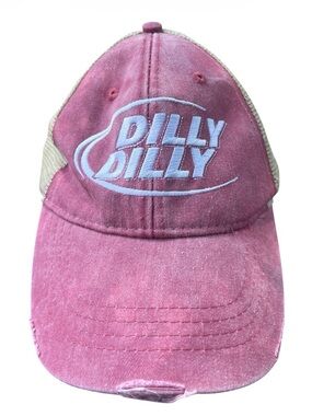 Adams “Dilly Dilly”Cream Mesh Trucker Hat Distressed Vintage Style Snap